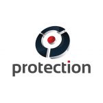 Protection Logo – Abstract Target Icon in Black and Red with Grey Text